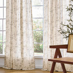 Grey Vintage Floral Linen Curtains Farmhouse 50W X 84L 2 Panels | Elisa Series - Image 7