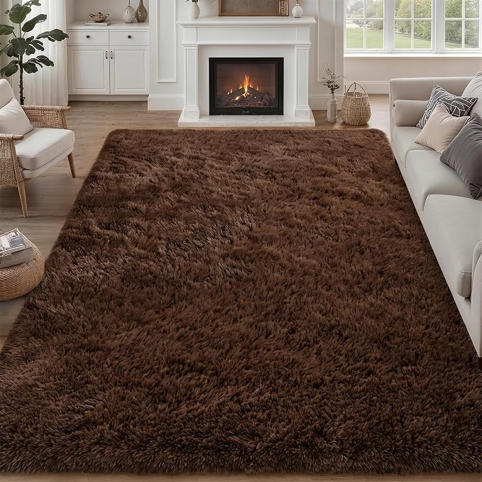 8x10 Area Rug Living Room Bedroom: Fluffy Plush Shag Carpet Brown | by Luxturiy