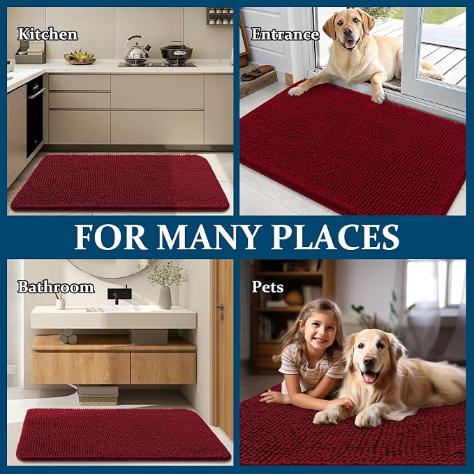 OLANLY Dog Door Mat for Muddy Paws 40x24, Super Absorbent Chenille Mud Mat | Red - Image 8
