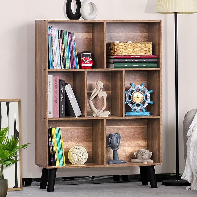 LEYAOYAO 7 Cube Bookshelf 3 Tier Modern Bookcase - Image 2
