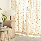 MIULEE Khaki Sheer Curtains 2 Panels Embroidered Leaf Patterned, W52 x L96 | - Image 3