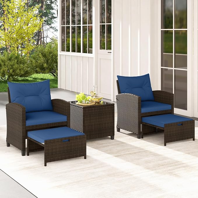 Tangkula 5 Pieces Patio Conversation Set, PE Wicker Rattan Outdoor Furniture Set - Image 3