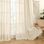 Semi Sheer Beige Linen Curtains 36 Inch Length - Image 9