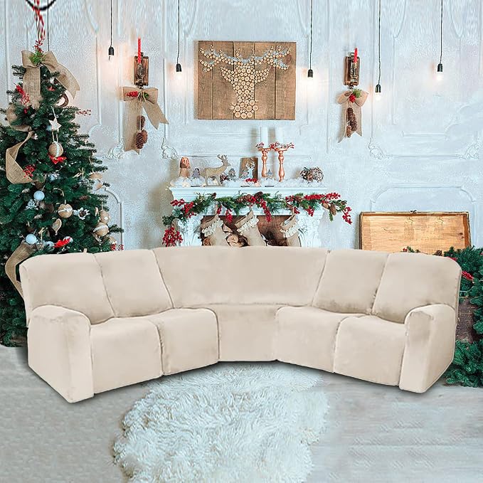 LightInTheBox 7-Piece Velvet Stretch Reclining Couch Covers 5 Seats Corner Sofa - Image 3