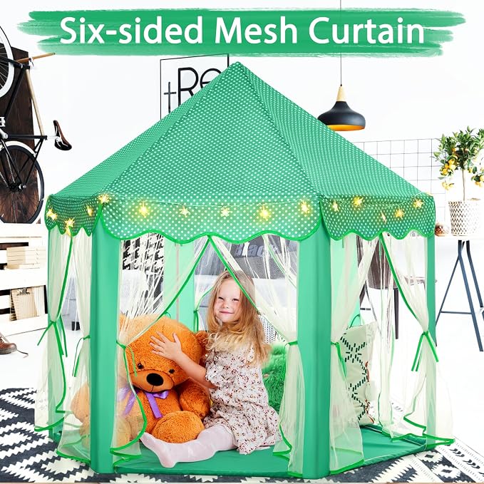Monobeach Princess Tent Girls Green Large Playhouse Kids Castle Play Tent - Image 3