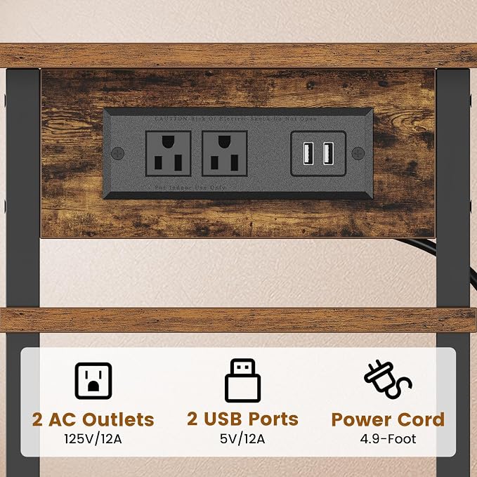 Asgolion Side Table with Charging Station, Skinny Nightstand with USB Ports and - Image 5