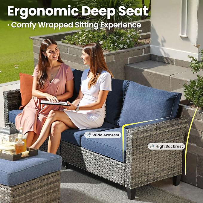 ovios 6 Pieces Patio Furniture Set, Outdoor Wicker Sofa Couch - Image 7