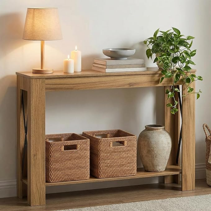 YATINEY Farmhouse Console Table, 39.4'' Small Narrow Entryway Table, Wood Couch - Image 9