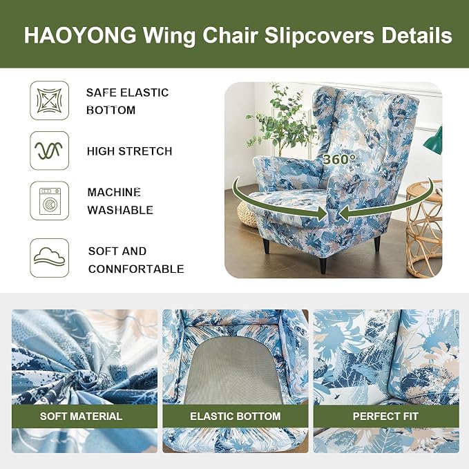 HAOYONG Wing Chair Slipcovers Printed Wingback Chair Covers 2 Pieces Wingback - Image 4