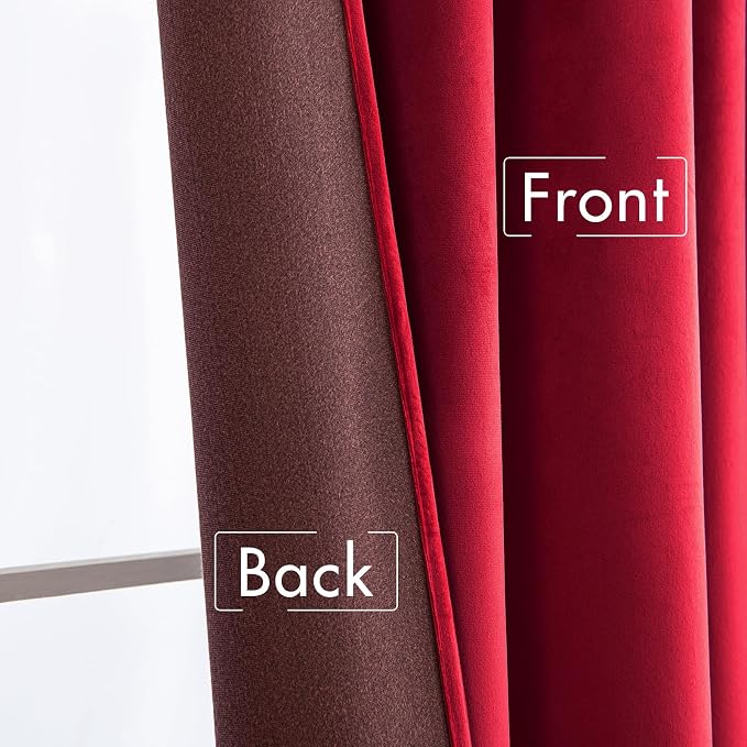 MIULEE Velvet Curtains 52x72 inches 2 Panels Red Blackout Curtains | Luxury - Image 6