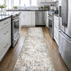 2.6x14 Washable Runner Rug:Modern Abstract Indoor Soft Carpet Brown | - Image 2