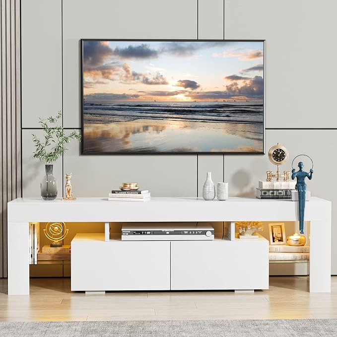 JUMMICO TV Stand with LED Lights, Modern Entertainment Center Media and Open - Image 2