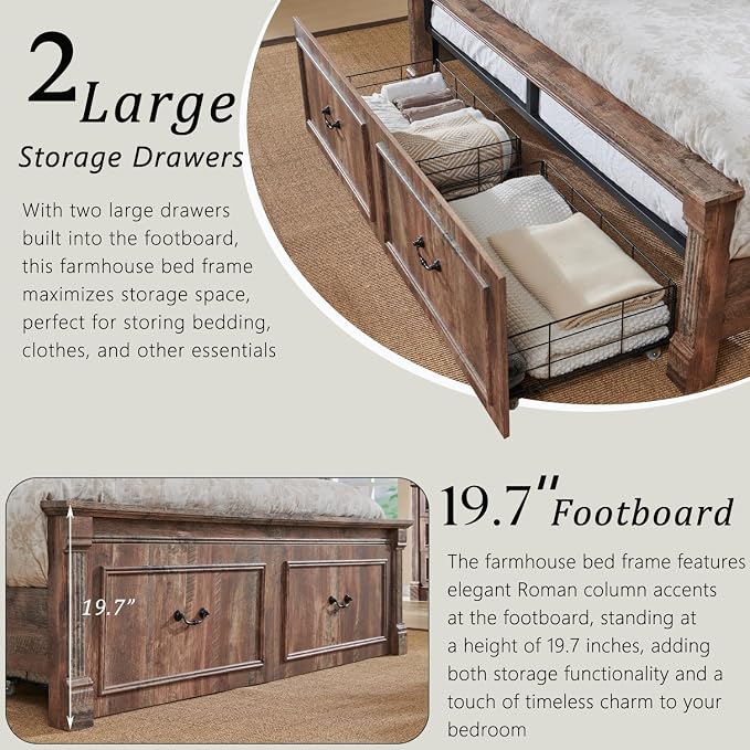 Aitjunz Farmhouse Queen Size Bed Frame - Image 5