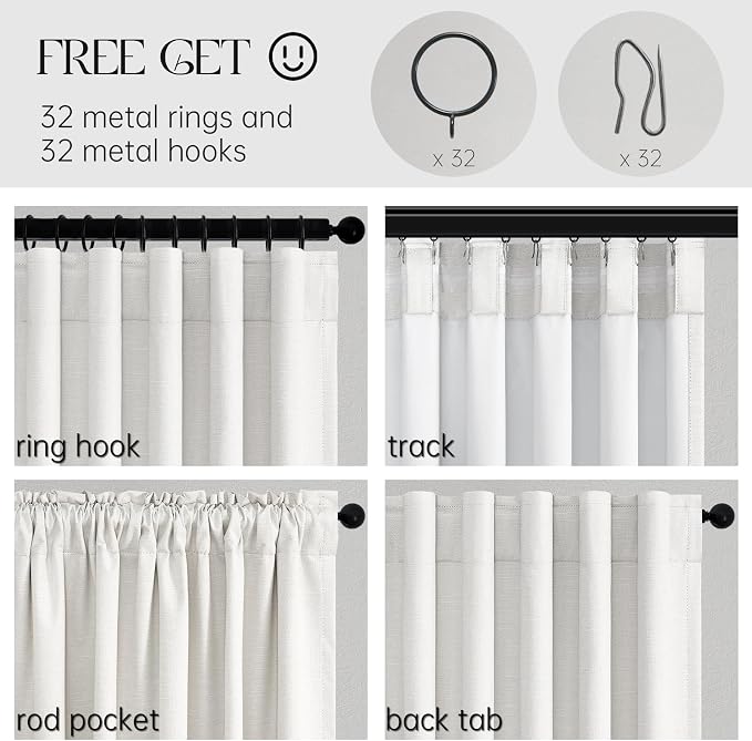 Topfinel Snow White 100% Blackout Linen Bedroom Curtains 90 Inch Length Back - Image 5