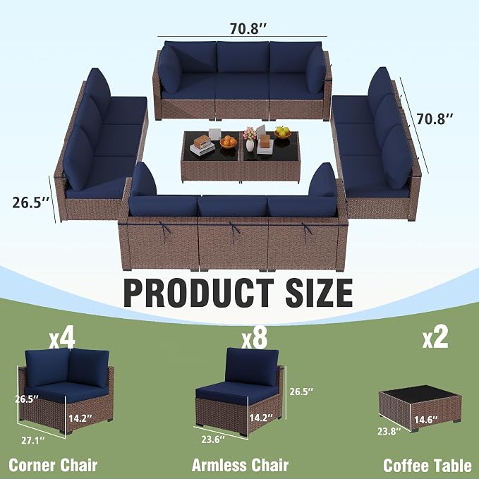 KIGOTY 14-Piece Patio Furniture Set, All-Weather PE Rattan Outdoor Sectional - Image 2