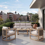 Merax 4 Piece Rattan Woven Paito Conversation Set, All-Weather Acacia Wood 3 - Image 2