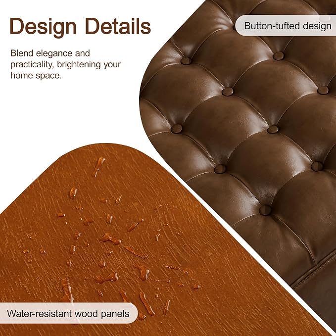 WUTUTUEE 24" Faux Leather Square Storage Ottoman - Image 4