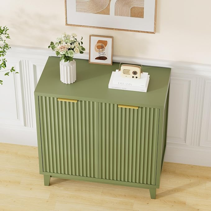 Fluted Cabinet with Storage, 2 Doors Sideboard Buffet, Mid Century Modern - Image 9