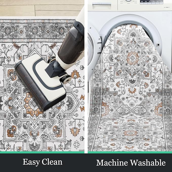 HEBE Hallway Runner Rug 2'x6', Washable Non Slip Kitchen Rug Runner | Soft Boho - Image 6