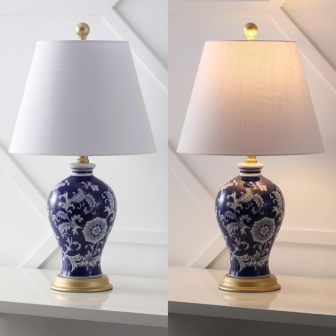 JONATHAN Y 24" Navy/White French Country Ceramic Floral Urn Table Lamp - Image 5