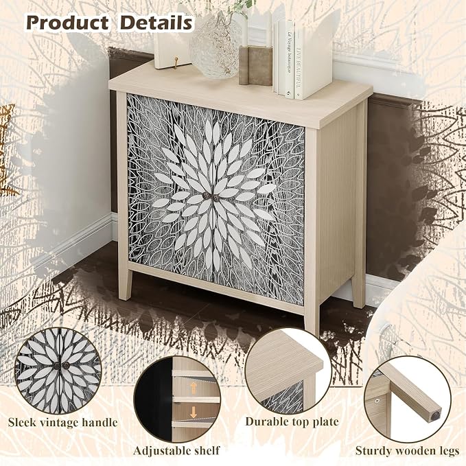 31" Modern Accent Cabinet with Storage, Storage Cabinet with 2 Carved Pattern - Image 4