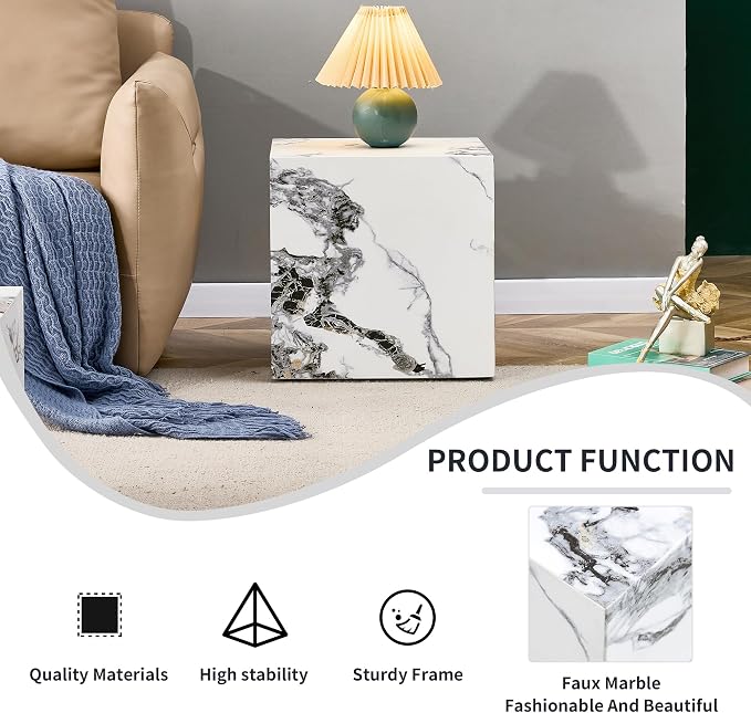 16'' Cube Coffee Table with Marble Stone Pattern, Square No Assembly End Table - Image 6