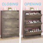 BORNOON Shoe Cabinet with 3 Flip Drawers, Hidden Wood Shoe Cabinet, - Image 5