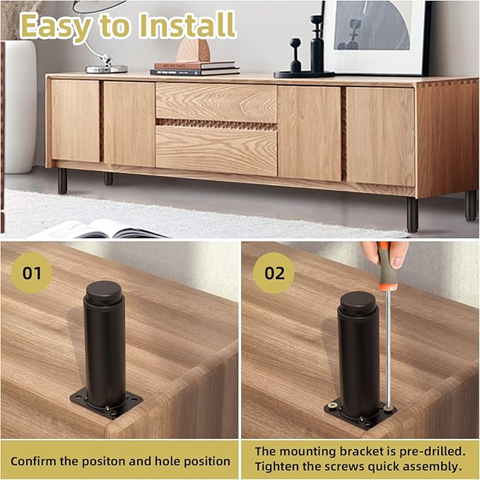 5"-9" Metal Adjustable Furniture Legs, Adjustable Height Replacement Legs - Image 5