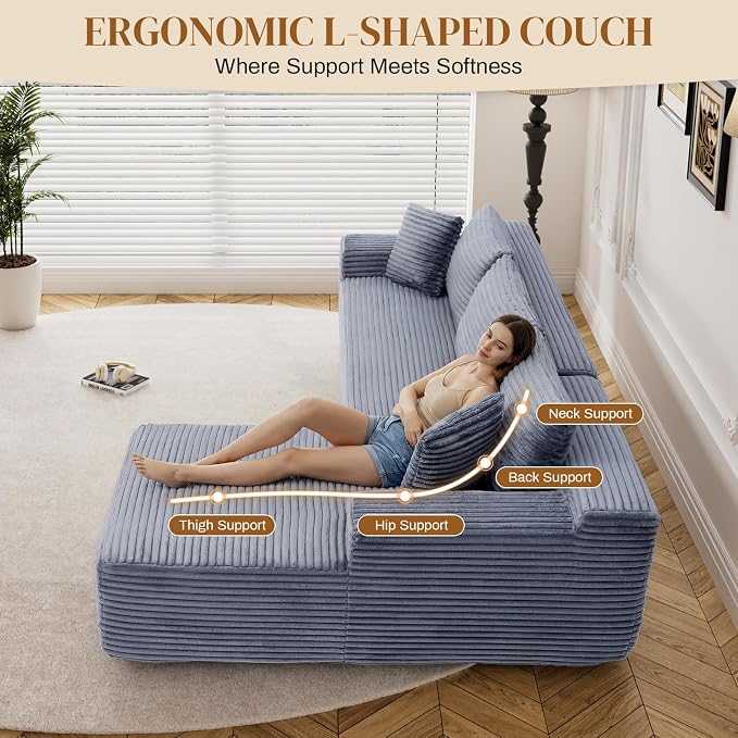 95" L Shaped Boneless Sectional Couches, Wide Armrest, Deep Seat, Memory Foam - Image 6
