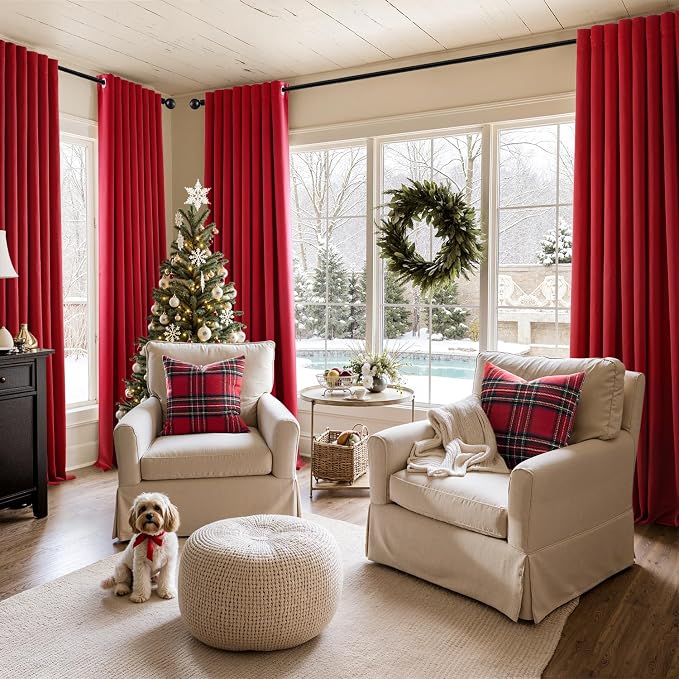 MIULEE Blackout Curtains for Bedroom 2 Panels 40x84 Inch Long Christmas Red | - Image 6
