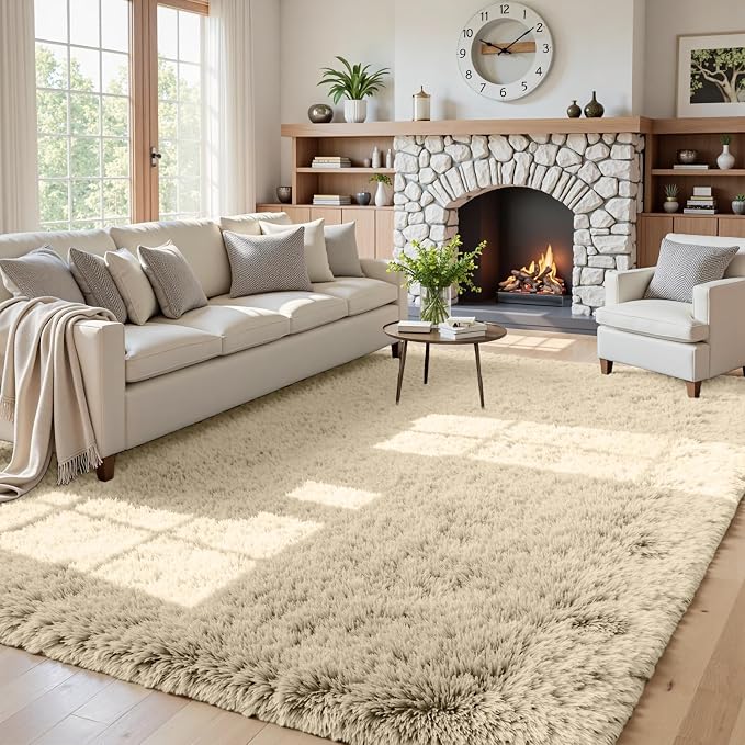 5x7 Fluffy Shag Area Rugs for Living Room Bedroom: Soft Plush Carpet Beige | - Image 2