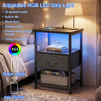 Fixwal Night Stand with Charging Station, LED Nightstand Side Table with Fabric - Image 4