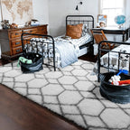8x10 Area Rugs for Living Room, Fluffy White and Grey Geometric Bedroom Rug | - Image 8