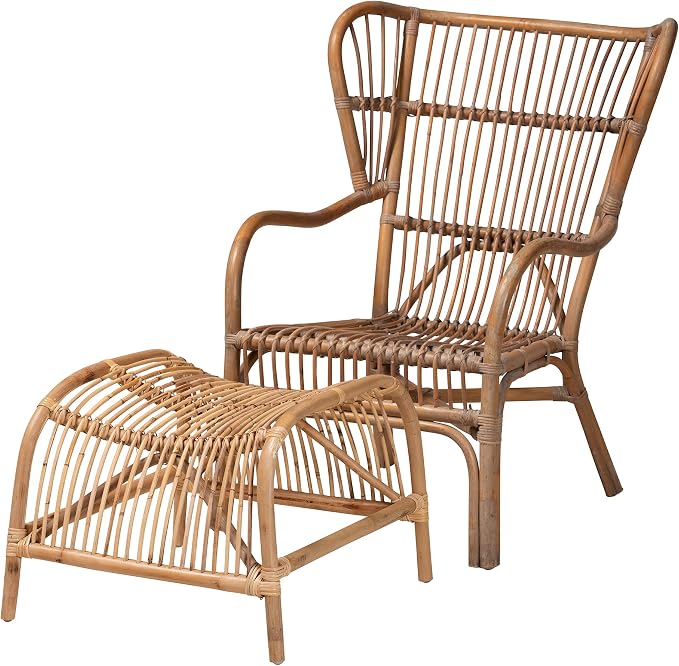bali & pari Lamaria Natural Rattan Chair and Footstool, 2-Piece Set by balipari