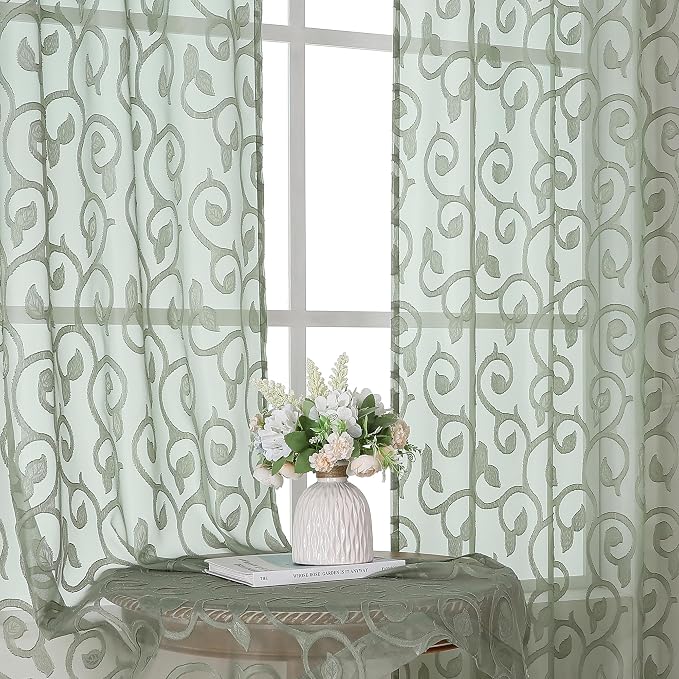 Furman Sage Green Semi Sheer Curtains 72 inches Long by OWENIE