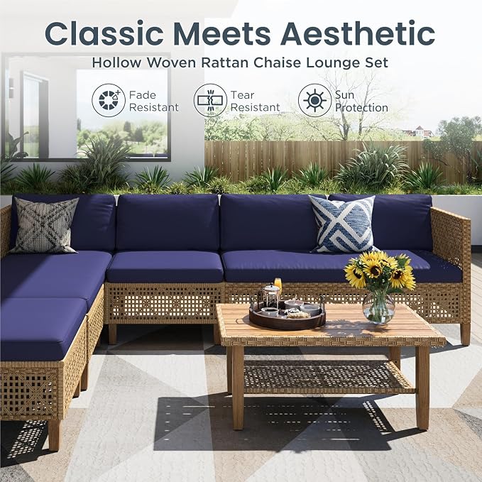 PHI VILLA Sectional Outdoor Couch, L-Shaped Wicker Patio Sofa Set, Small Rattan - Image 6