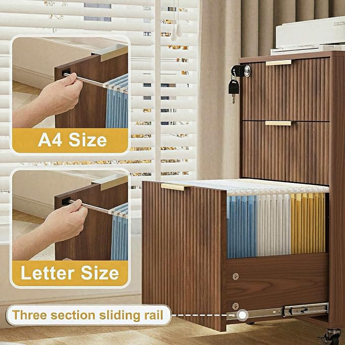 3 Drawers Fluted Mobile File Cabinet - Image 3
