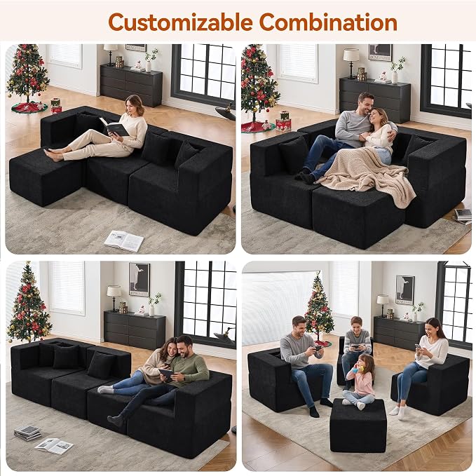 MONVANE 103'' Modular Sectional Sofa, Comfy Teddy Velvet Cloud Couch - Image 4