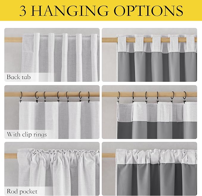 NICETOWN Full Blackout Linen Curtains 108" Length - Image 2