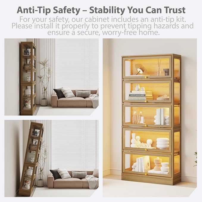 Display Cabinet with Acrylic Glass Doors, 5-Tiers Curio Cabinet with LED - Image 8