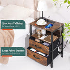 Yoobure Nightstand with Charging Station, LED Night Stand with Fabric Drawers - Image 7
