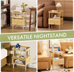 Amazer Nightstand with Charging Station, Bedside Table Bamboo with USB Ports & - Image 7