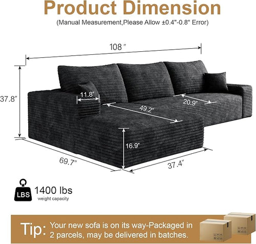 108" Sectional Couches for Living Room Cloud Couch Sofa - Image 2
