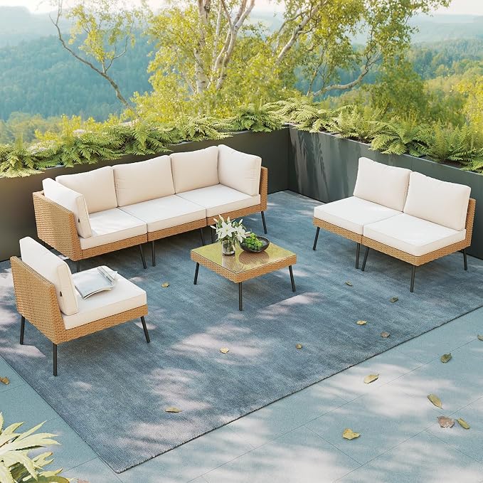 Aoxun Patio Furniture Set, 7 Piece Outdoor Sectional Sofas - Image 8