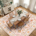 RELEANY Area Rugs Square 10ft Washable Non-Slip, Floral Vintage Distress Print by RELEANY