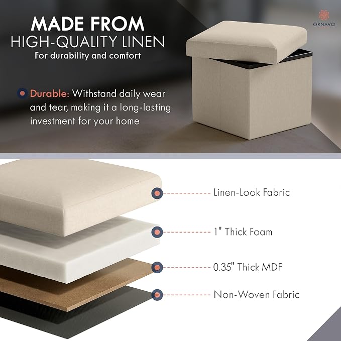 Ornavo Home Small Storage Ottoman, - Image 4