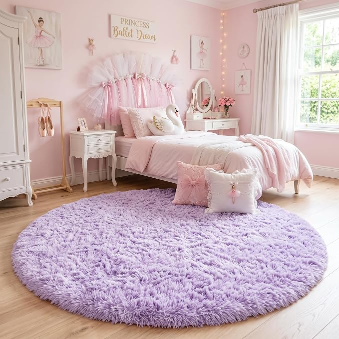 Amdrebio Light Purple Lavender Fluffy Round Rug 4Ft - Image 6