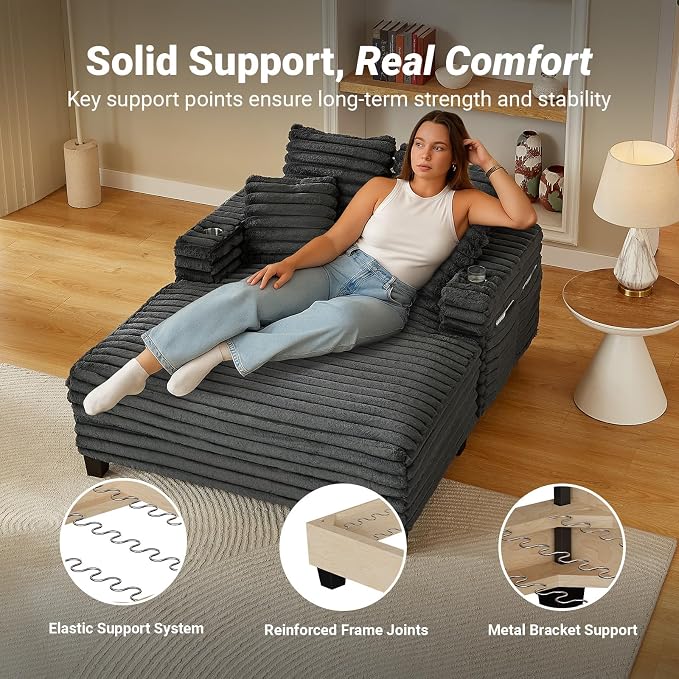 Amsleekey 64" Chaise Lounge Chair Indoor, Oversized Sleeper Chair - Image 5