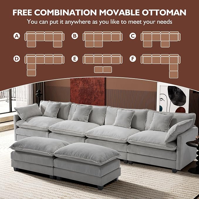 Ihanherry 146" U-Shaped Modern Sofa Modular Sectional Cloud Couch - Image 7
