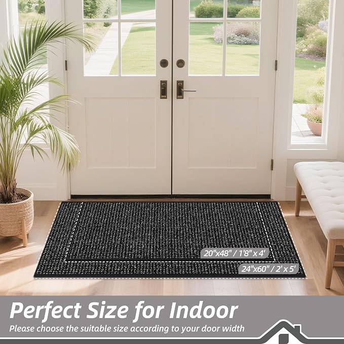 BEQHAUSE Dirt Trapper Door Mat 20" x 48", Non-Slip Washable Doormats, Low - Image 2